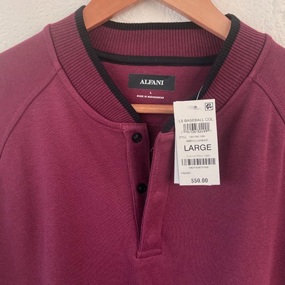 NWT Mens L Maroon Button Top Pullover - Picture 2 of 2